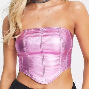 *NWT* Miss Selfridge metallic denim bralet in hot pink